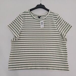 Torrid Womens Plus Size 4 Cream Green Striped Short Sleeve Crew Neck T-Shirt NWT